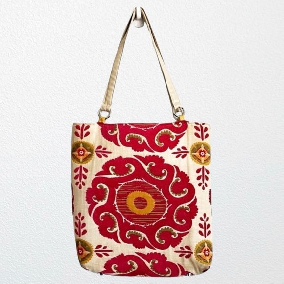 Boho Artsy Festival Beach Travel Hippie Baxter Designs Marakesh Magenta LG Tote - Picture 1 of 11